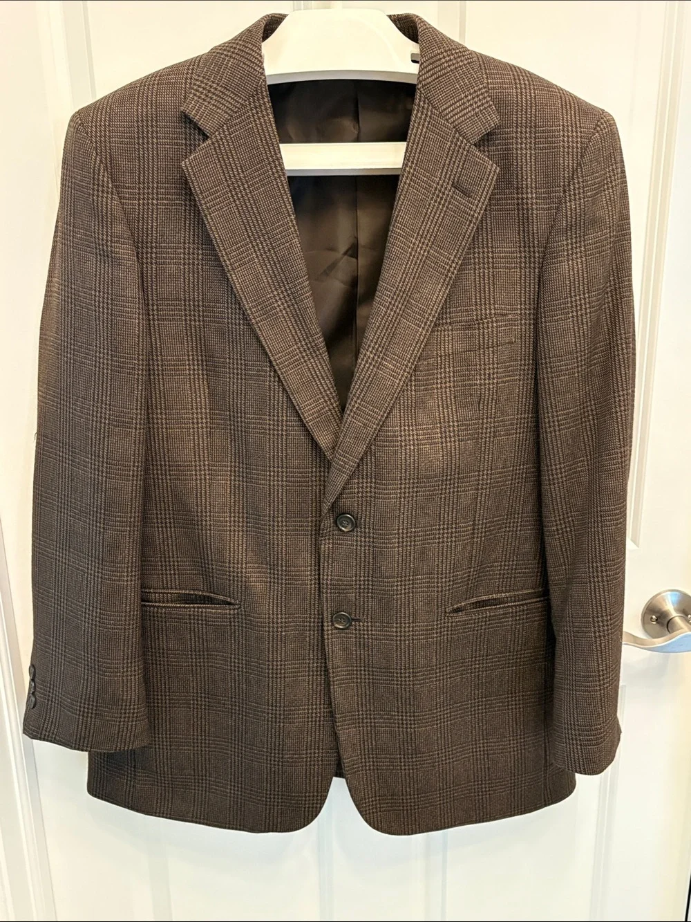 Stanley Blacker Men’s Brown Plaid Tweed Blazer Classic 2 Button Sport Coat 42R